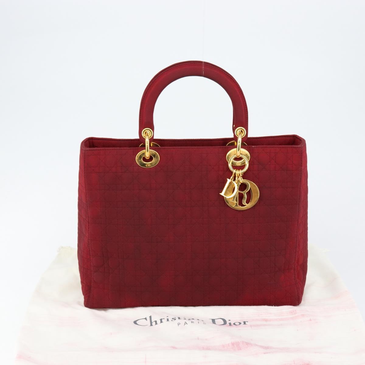 Christian Dior Lady Dior Canage Hand Bag Nylon Red Gold Auth bs29754