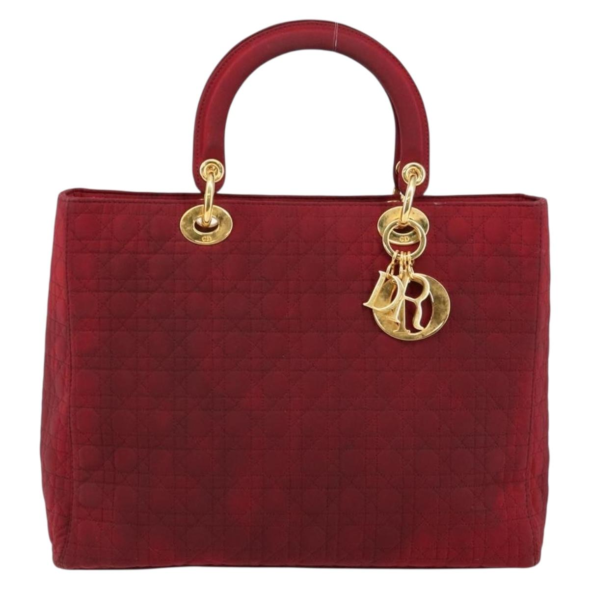 Christian Dior Lady Dior Canage Hand Bag Nylon Red Gold Auth bs29754