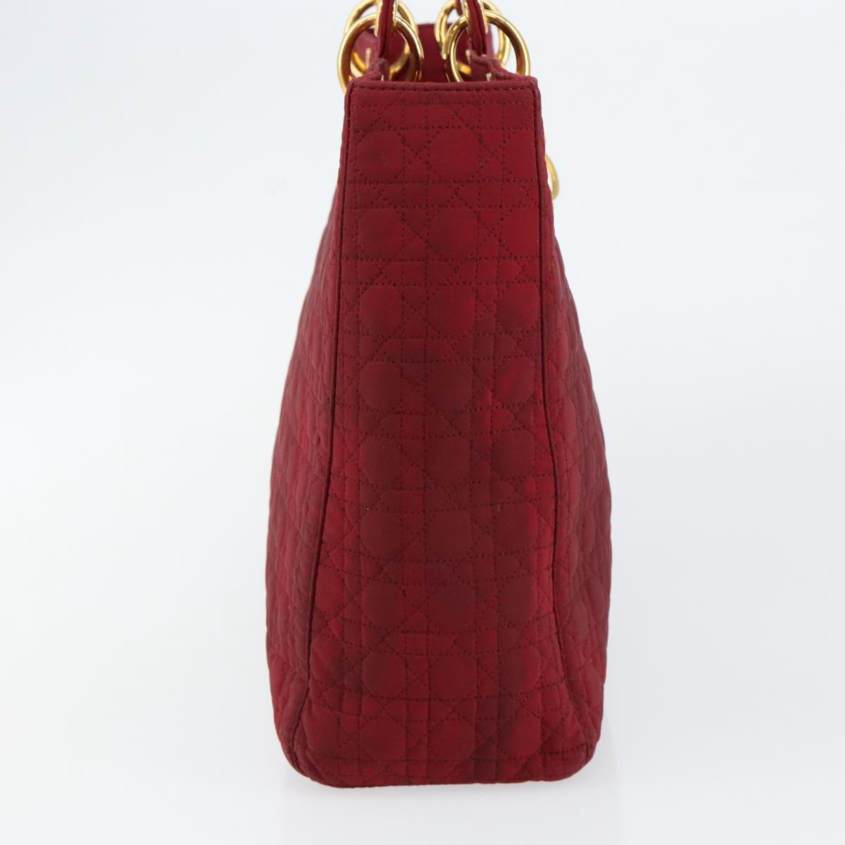 Christian Dior Lady Dior Canage Hand Bag Nylon Red Gold Auth bs29754