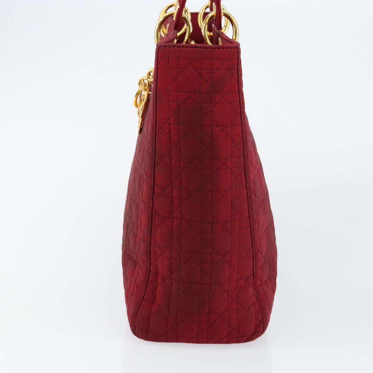 Christian Dior Lady Dior Canage Hand Bag Nylon Red Gold Auth bs29754