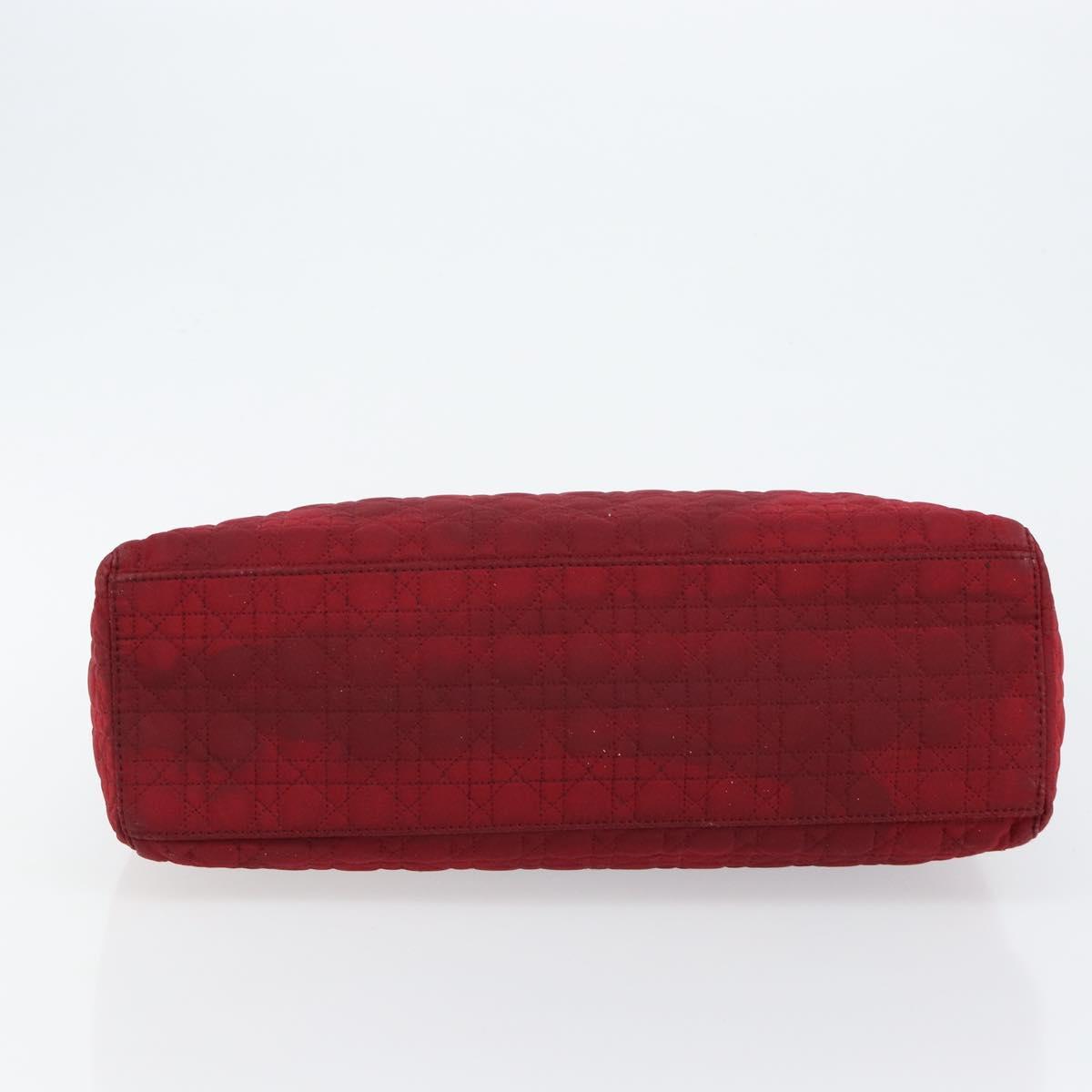 Christian Dior Lady Dior Canage Hand Bag Nylon Red Gold Auth bs29754