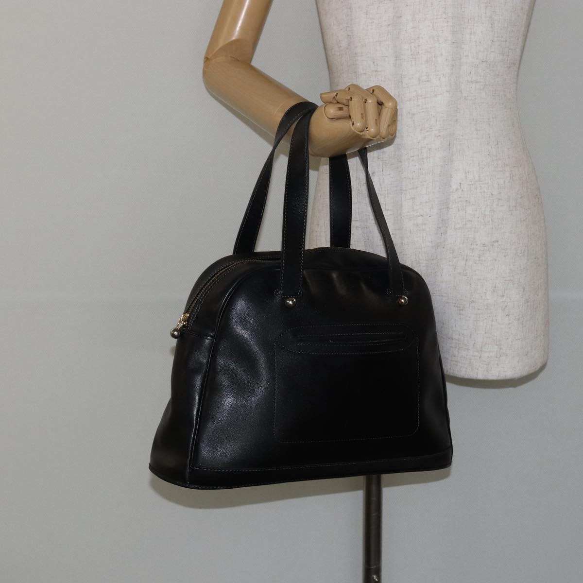 Christian Dior Hand Bag Leather Black Gold Auth bs29757