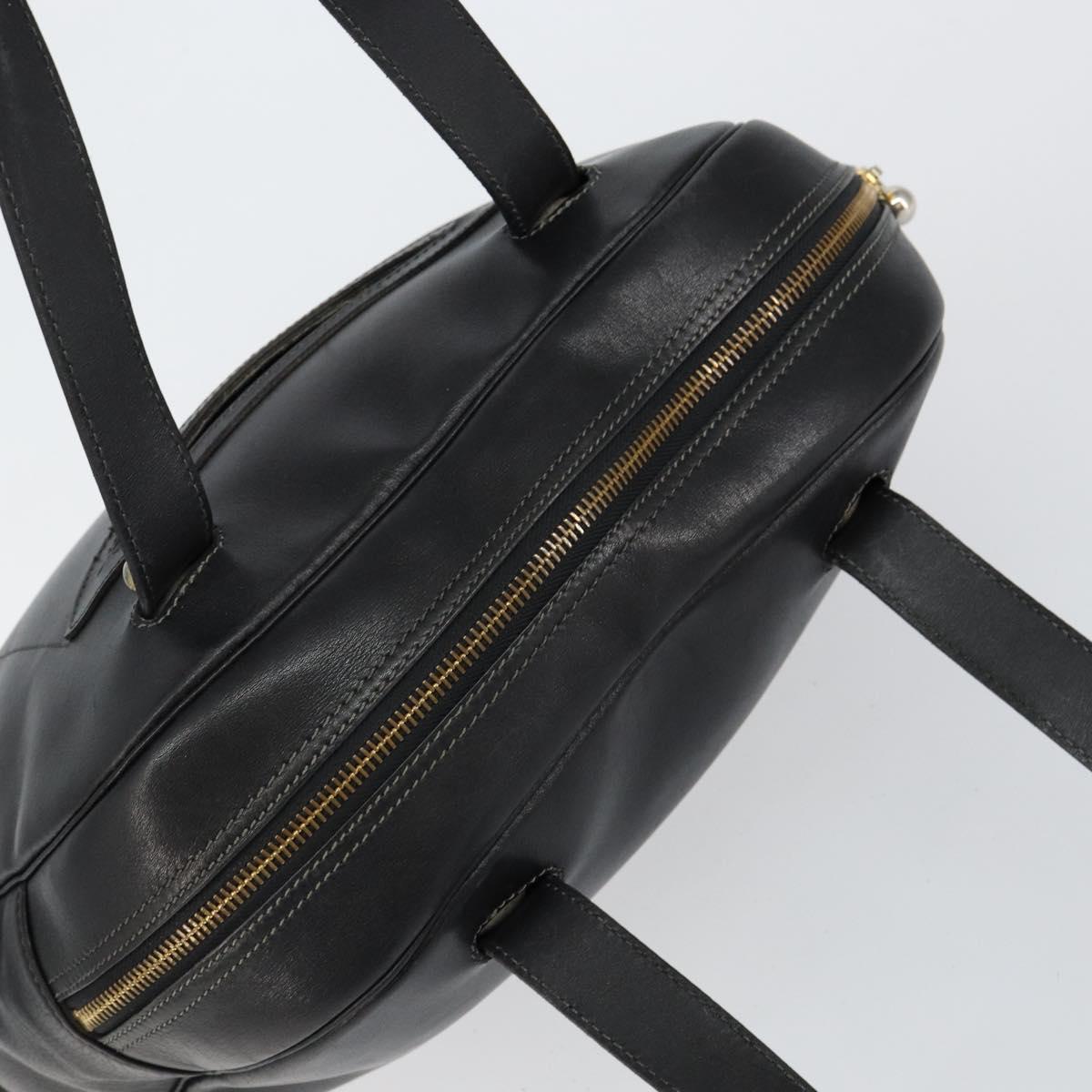 Christian Dior Hand Bag Leather Black Gold Auth bs29757