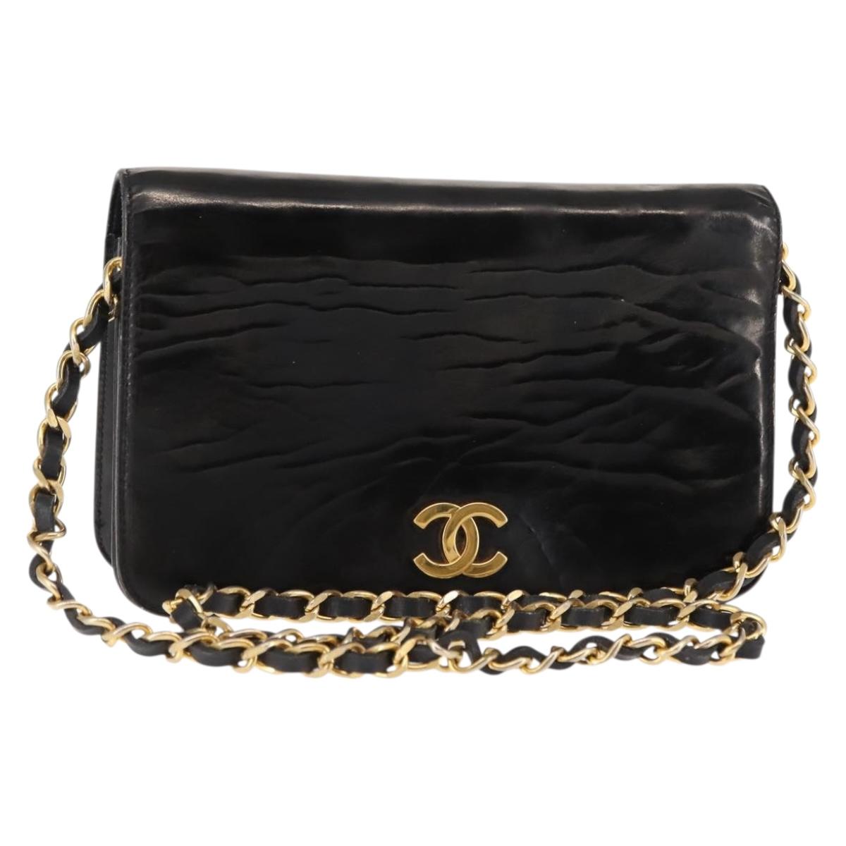 CHANEL Chain Shoulder Bag Patent leather Black Gold CC Auth bs29760
