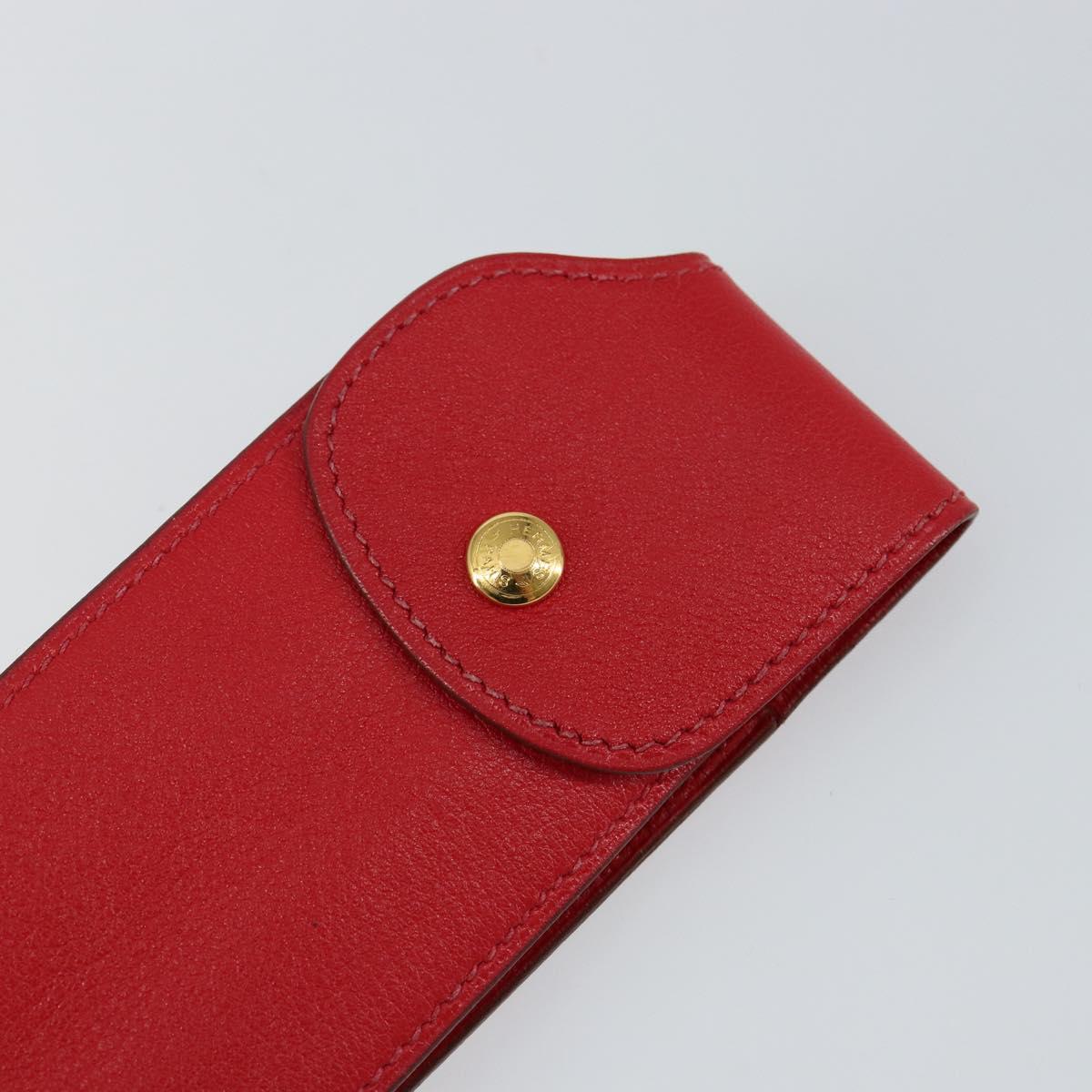 HERMES Glasses Case Leather Red Gold Auth bs29762