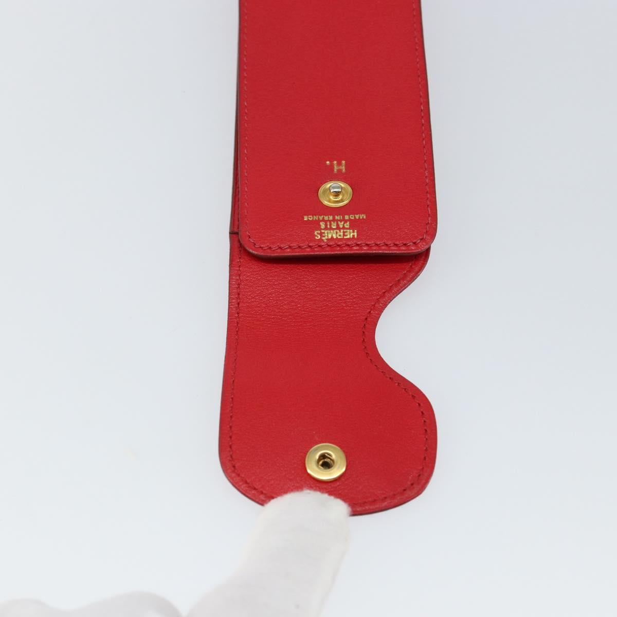 HERMES Glasses Case Leather Red Gold Auth bs29762