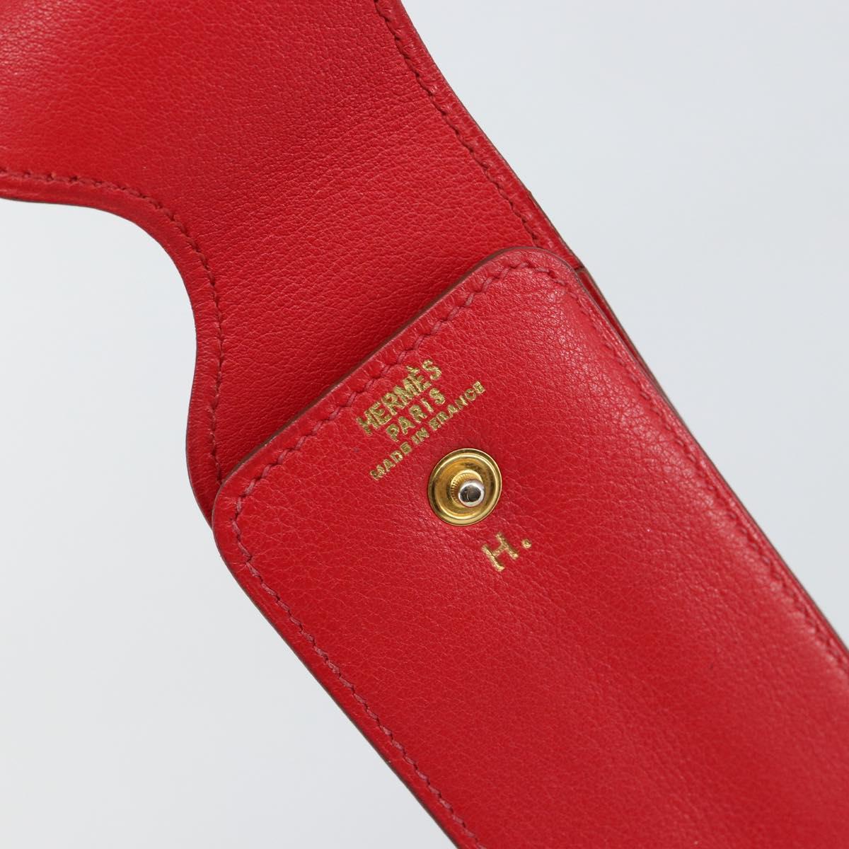 HERMES Glasses Case Leather Red Gold Auth bs29762
