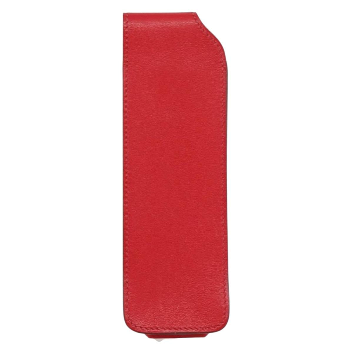 HERMES Glasses Case Leather Red Gold Auth bs29762