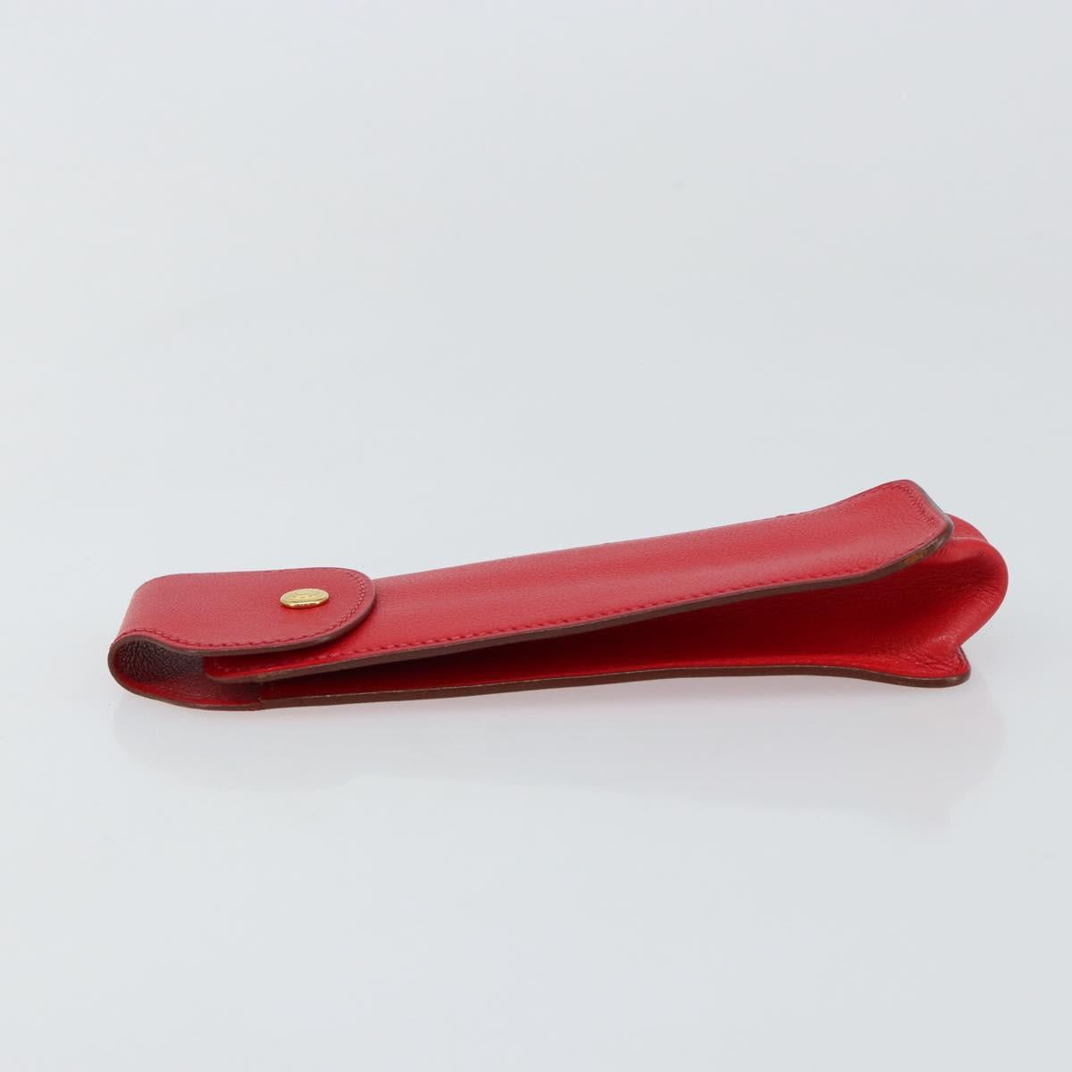 HERMES Glasses Case Leather Red Gold Auth bs29762