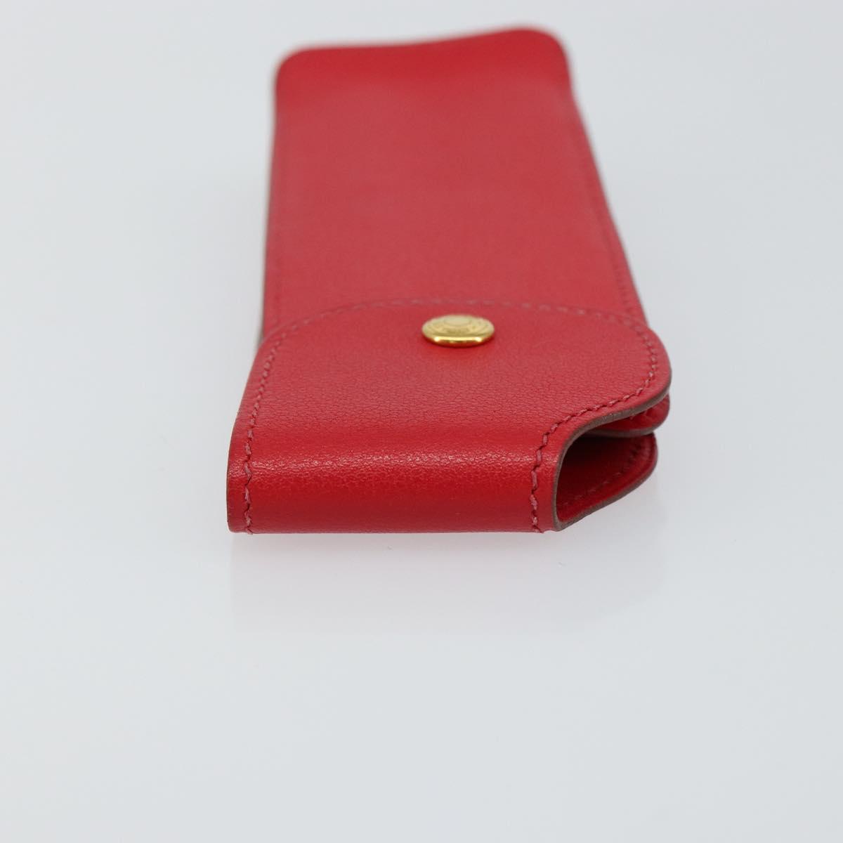 HERMES Glasses Case Leather Red Gold Auth bs29762