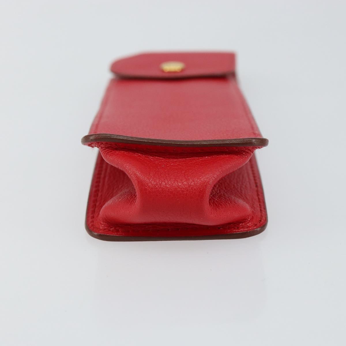 HERMES Glasses Case Leather Red Gold Auth bs29762