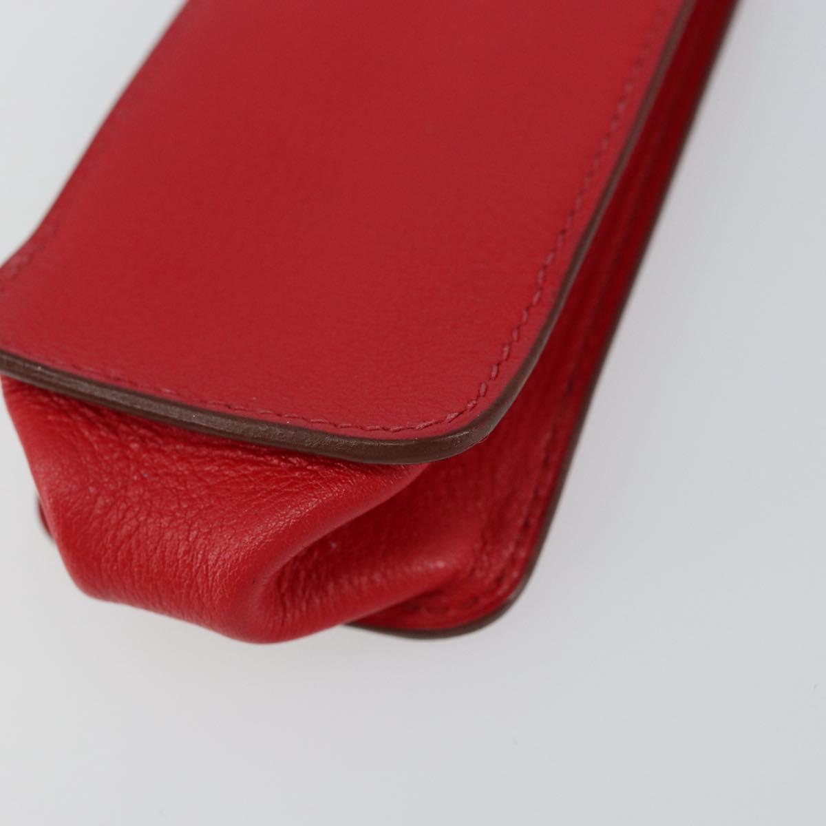 HERMES Glasses Case Leather Red Gold Auth bs29762