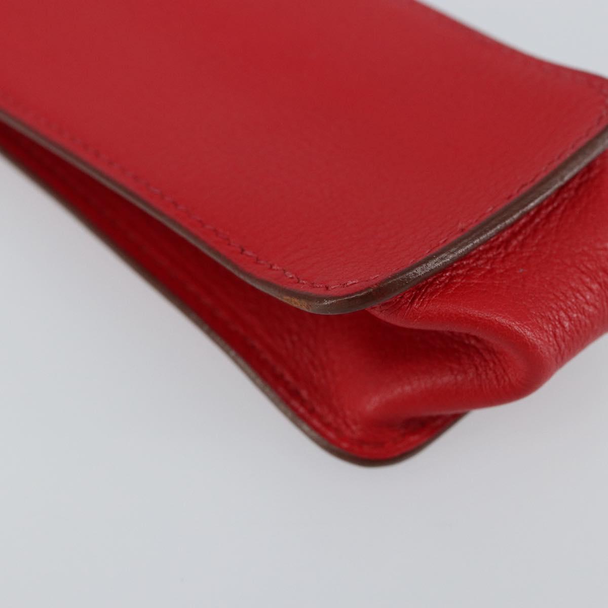 HERMES Glasses Case Leather Red Gold Auth bs29762
