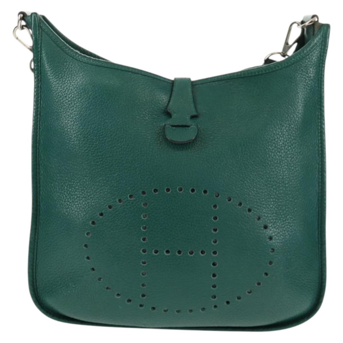 HERMES Evelyn 3 GM Shoulder Bag Leather Green Auth bs29763A