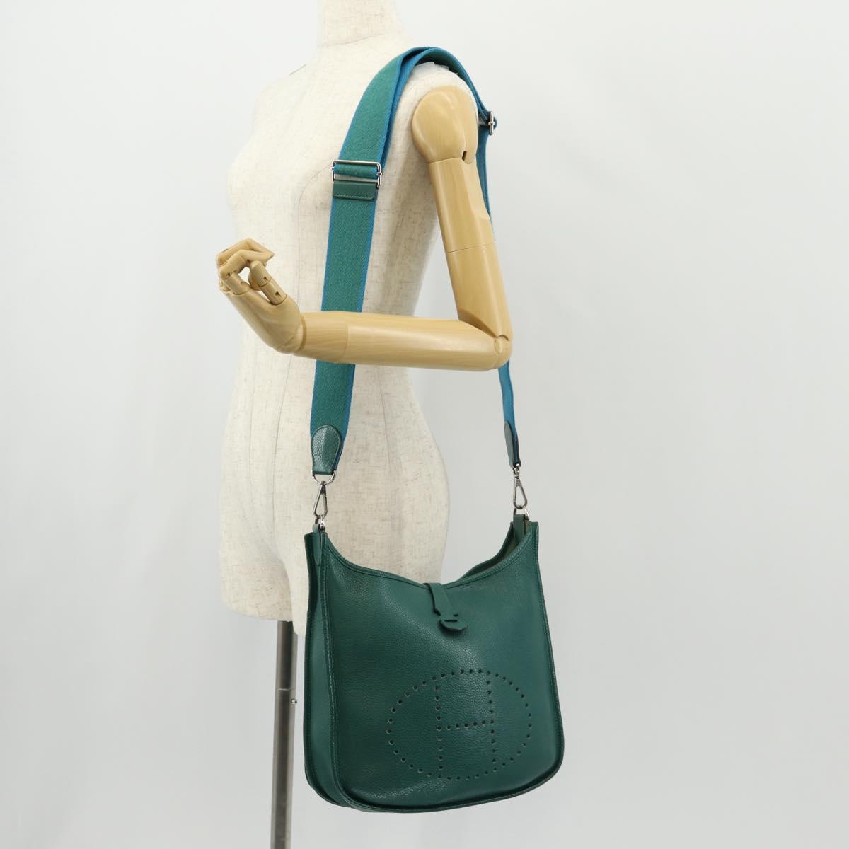 HERMES Evelyn 3 GM Shoulder Bag Leather Green Auth bs29763SAM