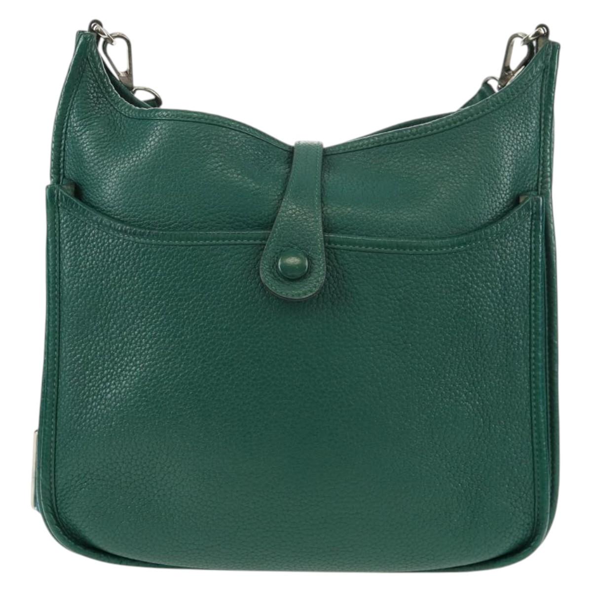 HERMES Evelyn 3 GM Shoulder Bag Leather Green Auth bs29763A