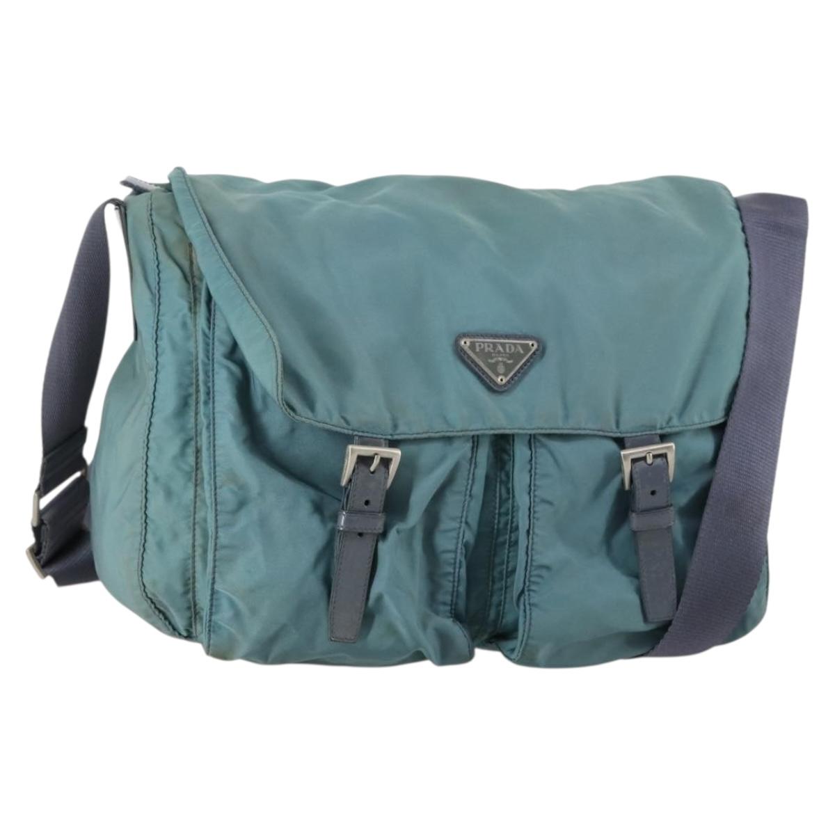 PRADA Shoulder Bag Nylon Green Silver Auth bs29768