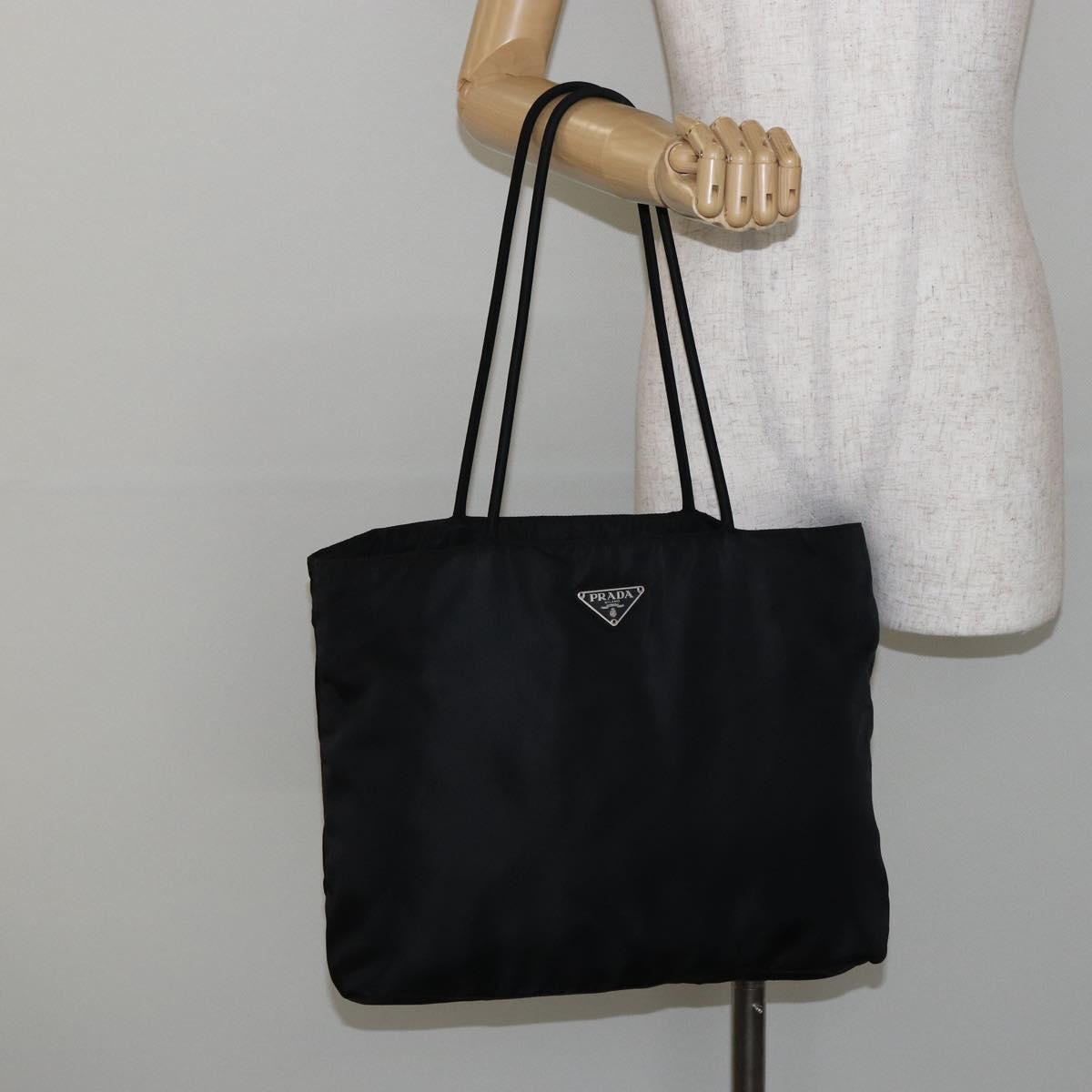 PRADA Tote Bag Nylon Black Silver Auth bs29771