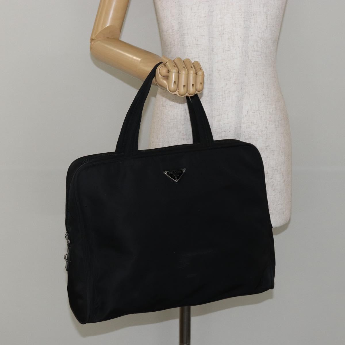 PRADA Tote Bag Nylon Black Silver Auth bs29773