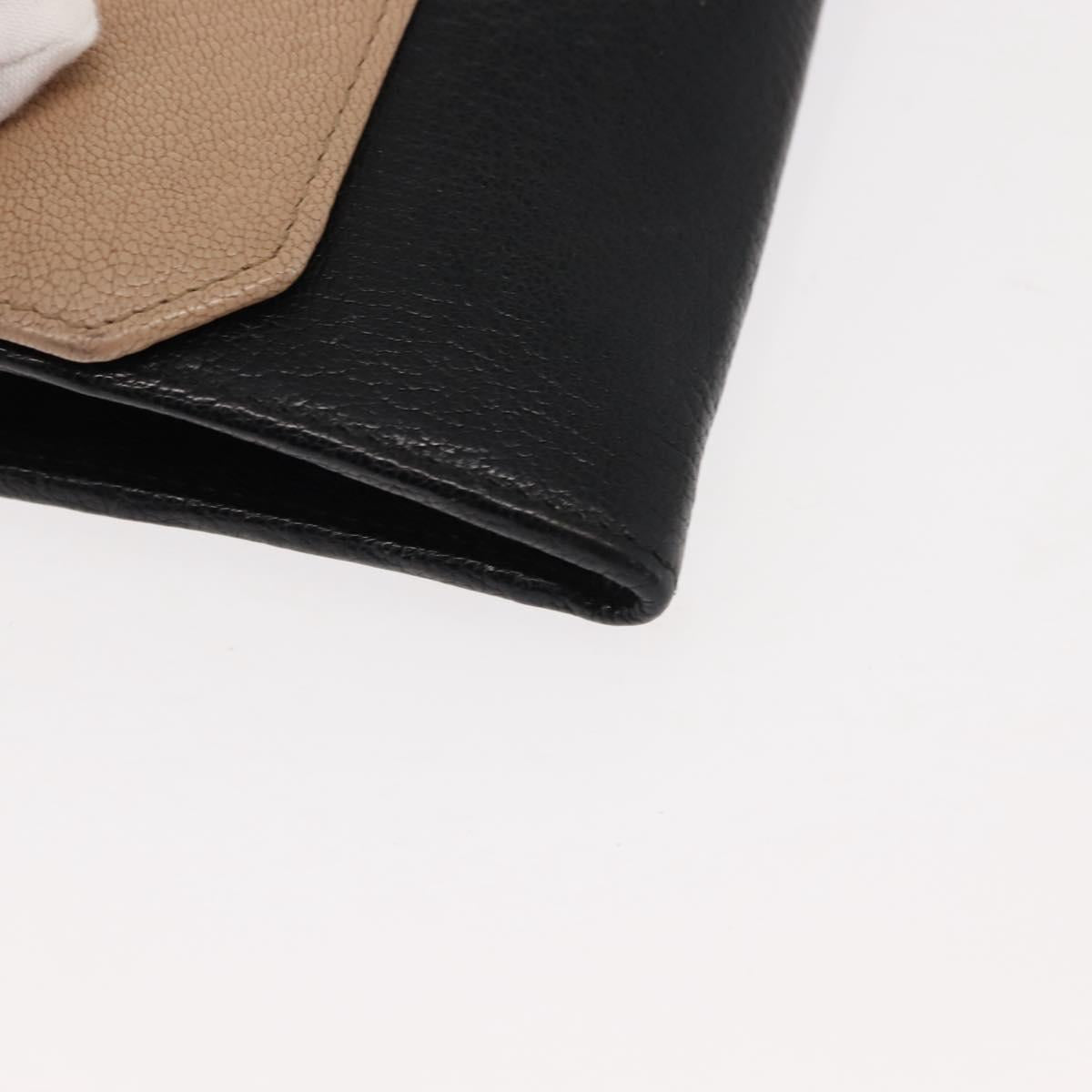 Miu Miu Chain Wallet Leather Beige Black gold Auth bs29776