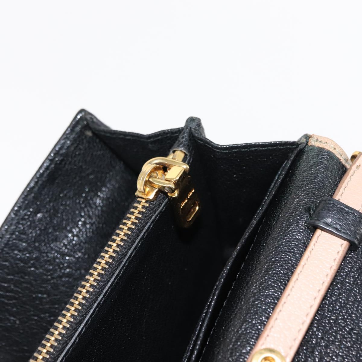 Miu Miu Chain Wallet Leather Beige Black gold Auth bs29776