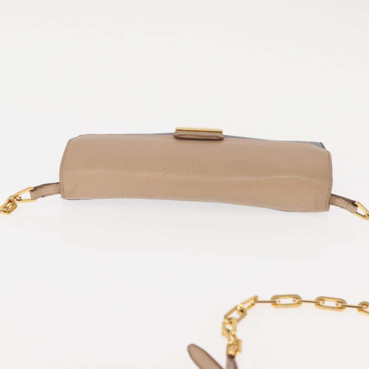 Miu Miu Chain Wallet Leather Beige Black gold Auth bs29776