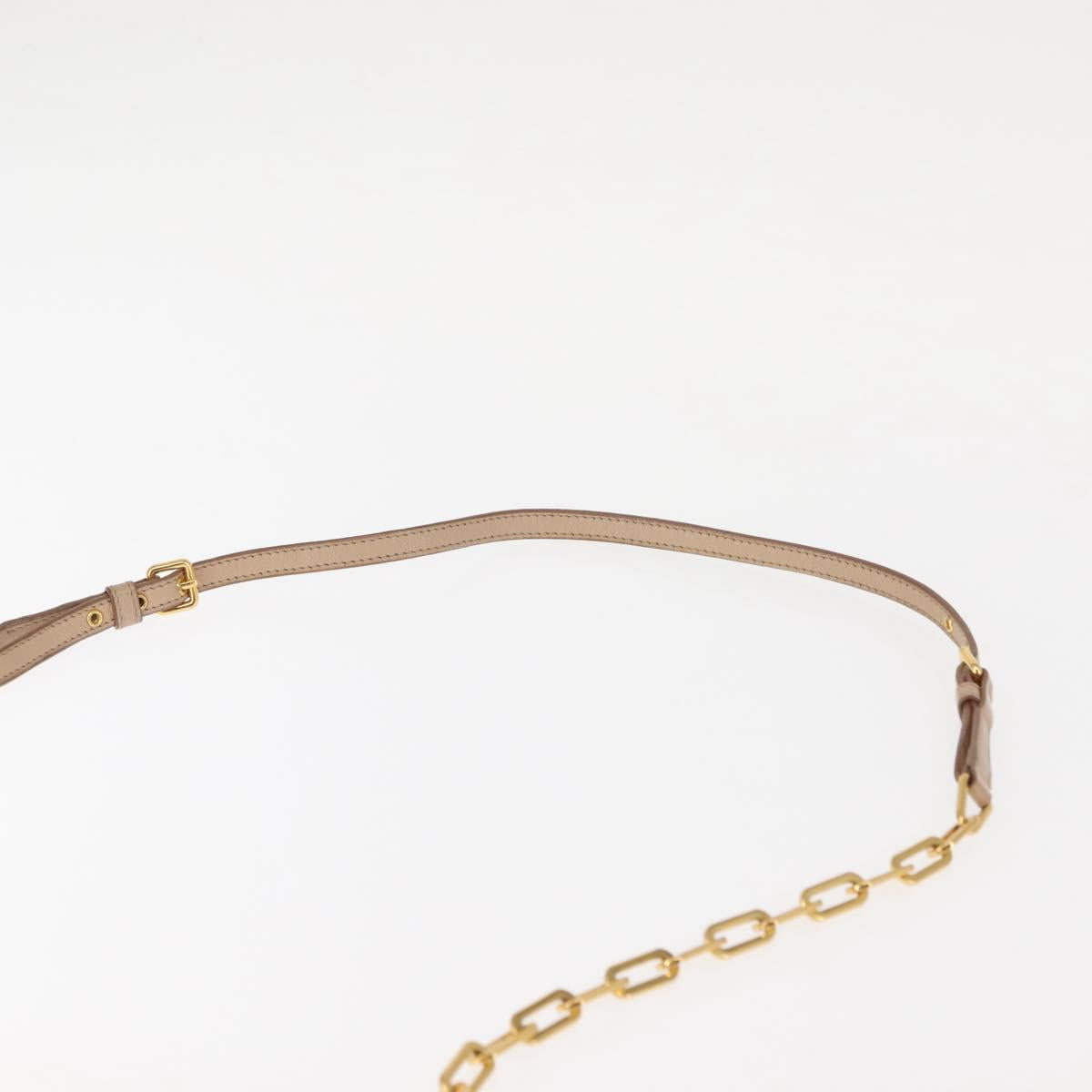 Miu Miu Chain Wallet Leather Beige Black gold Auth bs29776