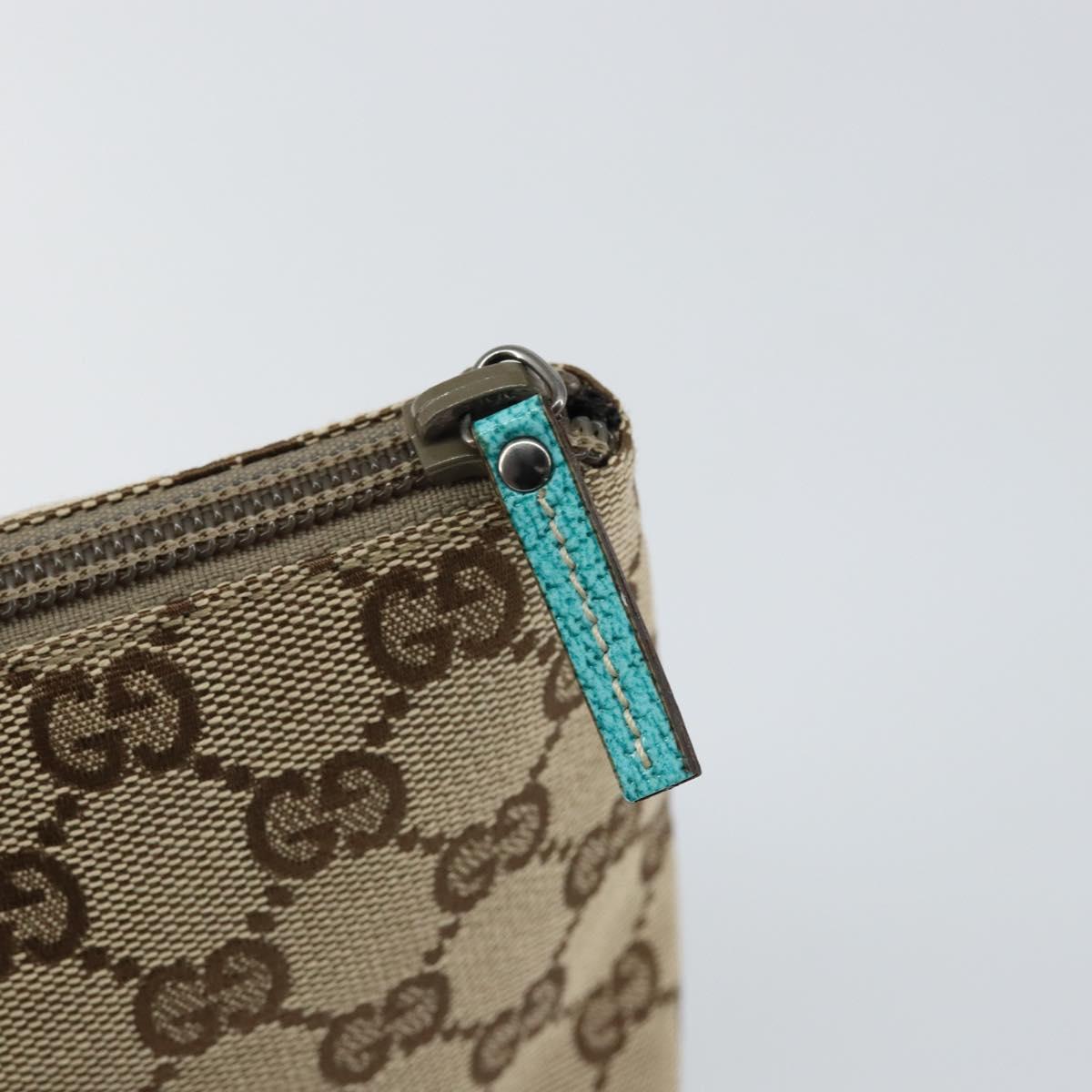 GUCCI GG Canvas Accessory Pouch Beige Turquoise Blue Silver 115238 Auth bs29778