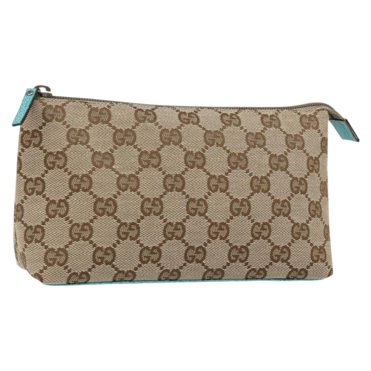 GUCCI GG Canvas Accessory Pouch Beige Turquoise Blue Silver 115238 Auth bs29778