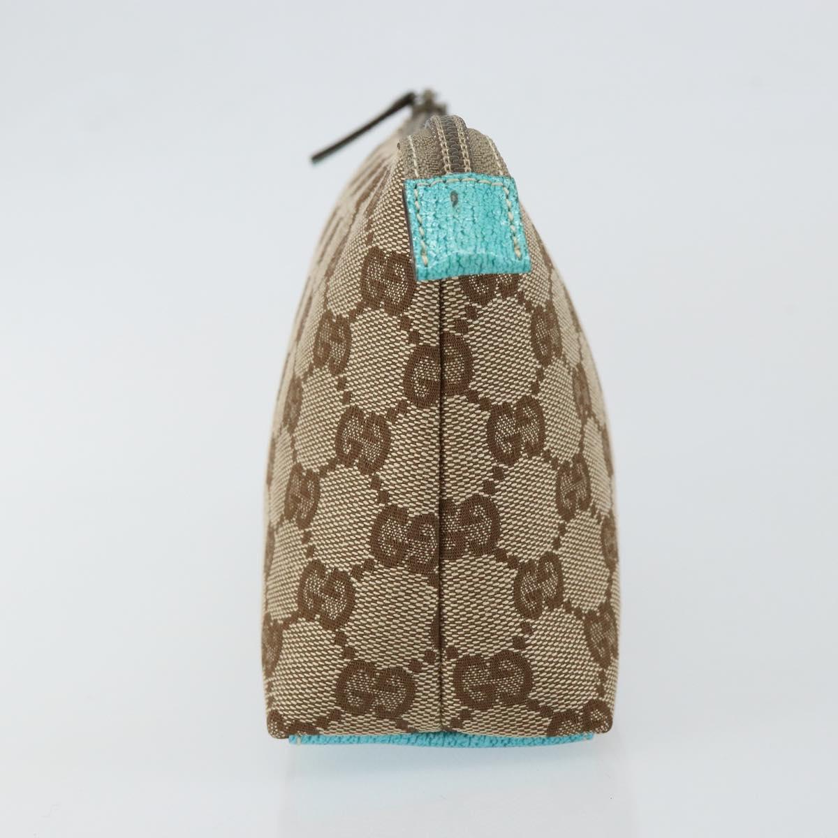 GUCCI GG Canvas Accessory Pouch Beige Turquoise Blue Silver 115238 Auth bs29778