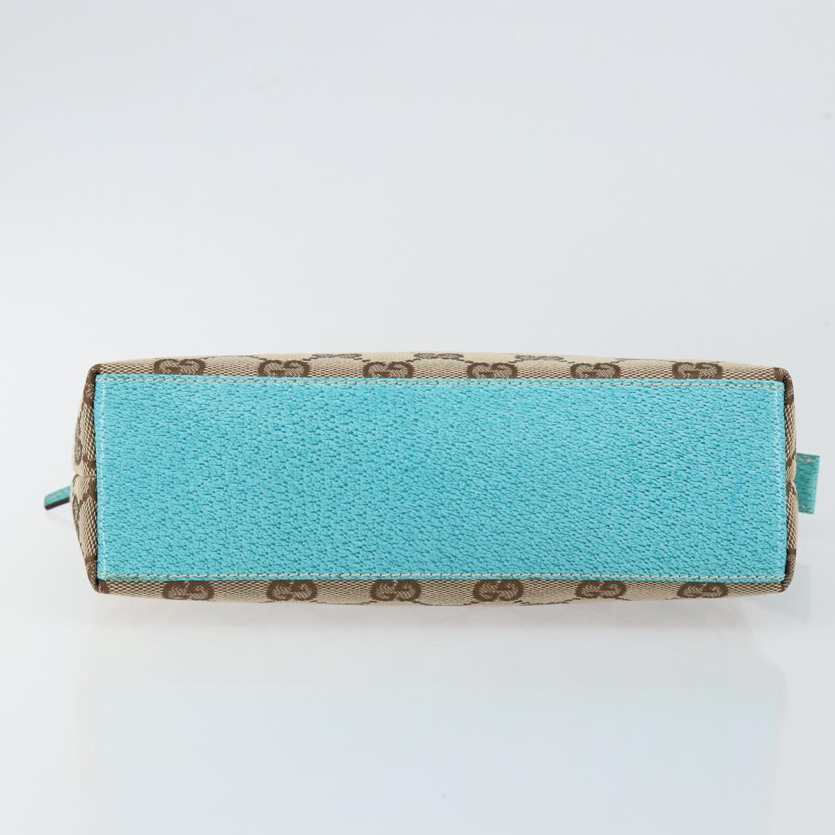 GUCCI GG Canvas Accessory Pouch Beige Turquoise Blue Silver 115238 Auth bs29778
