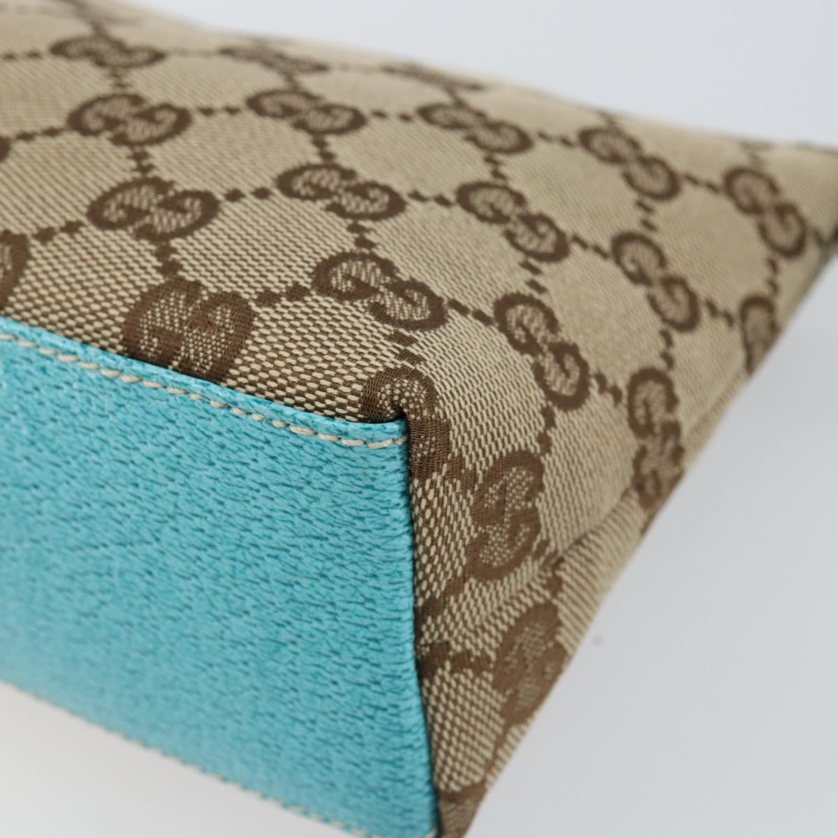 GUCCI GG Canvas Accessory Pouch Beige Turquoise Blue Silver 115238 Auth bs29778