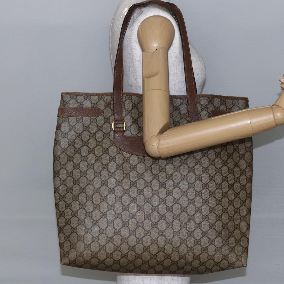 GUCCI GG Supreme Tote Bag PVC Beige Brown 39 02 061 Auth bs29779