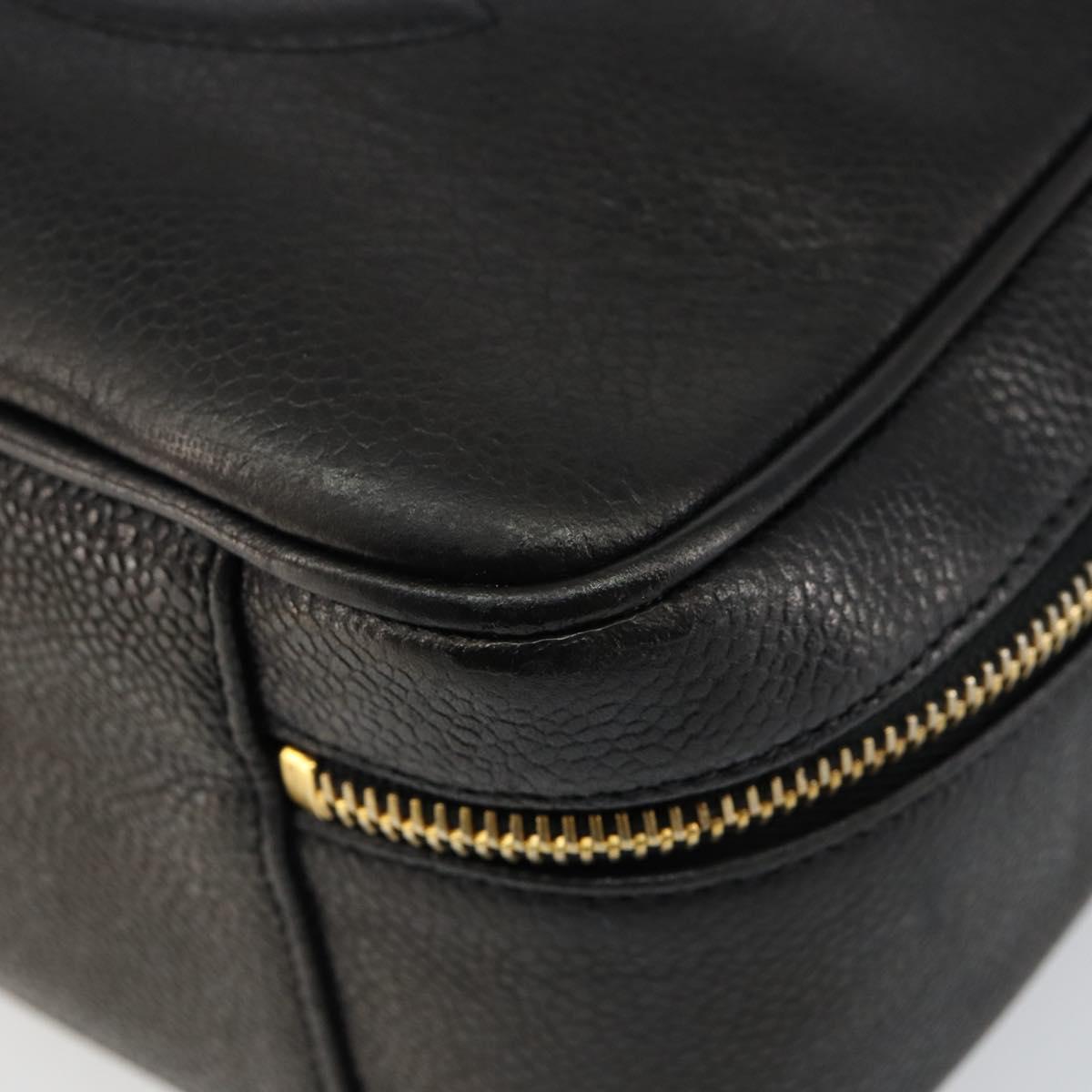 CHANEL COCO Mark Vanity Pouch Caviar Skin Black Gold CC Auth bs29781