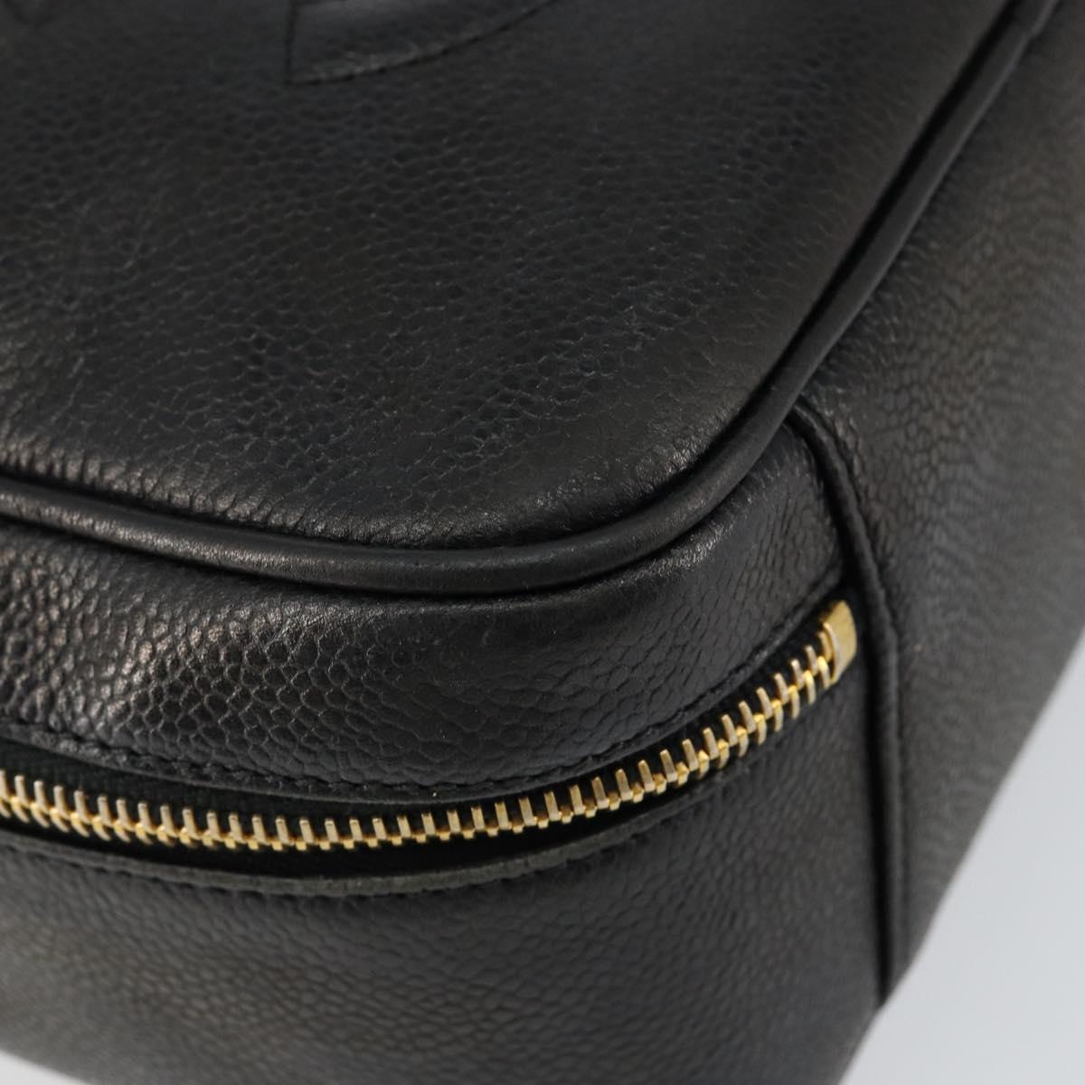 CHANEL COCO Mark Vanity Pouch Caviar Skin Black Gold CC Auth bs29781