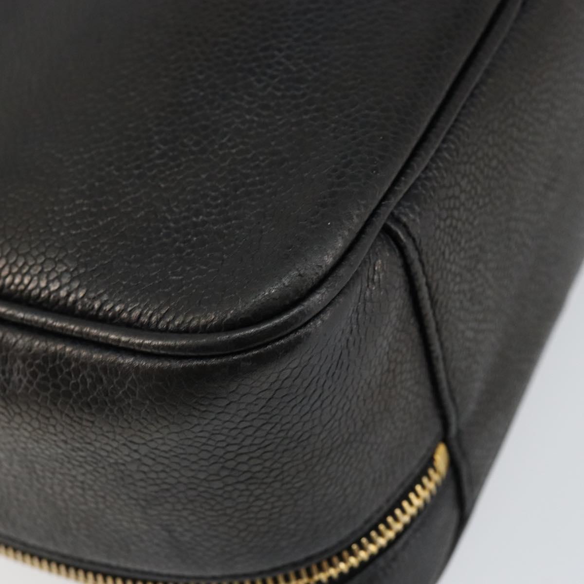 CHANEL COCO Mark Vanity Pouch Caviar Skin Black Gold CC Auth bs29781