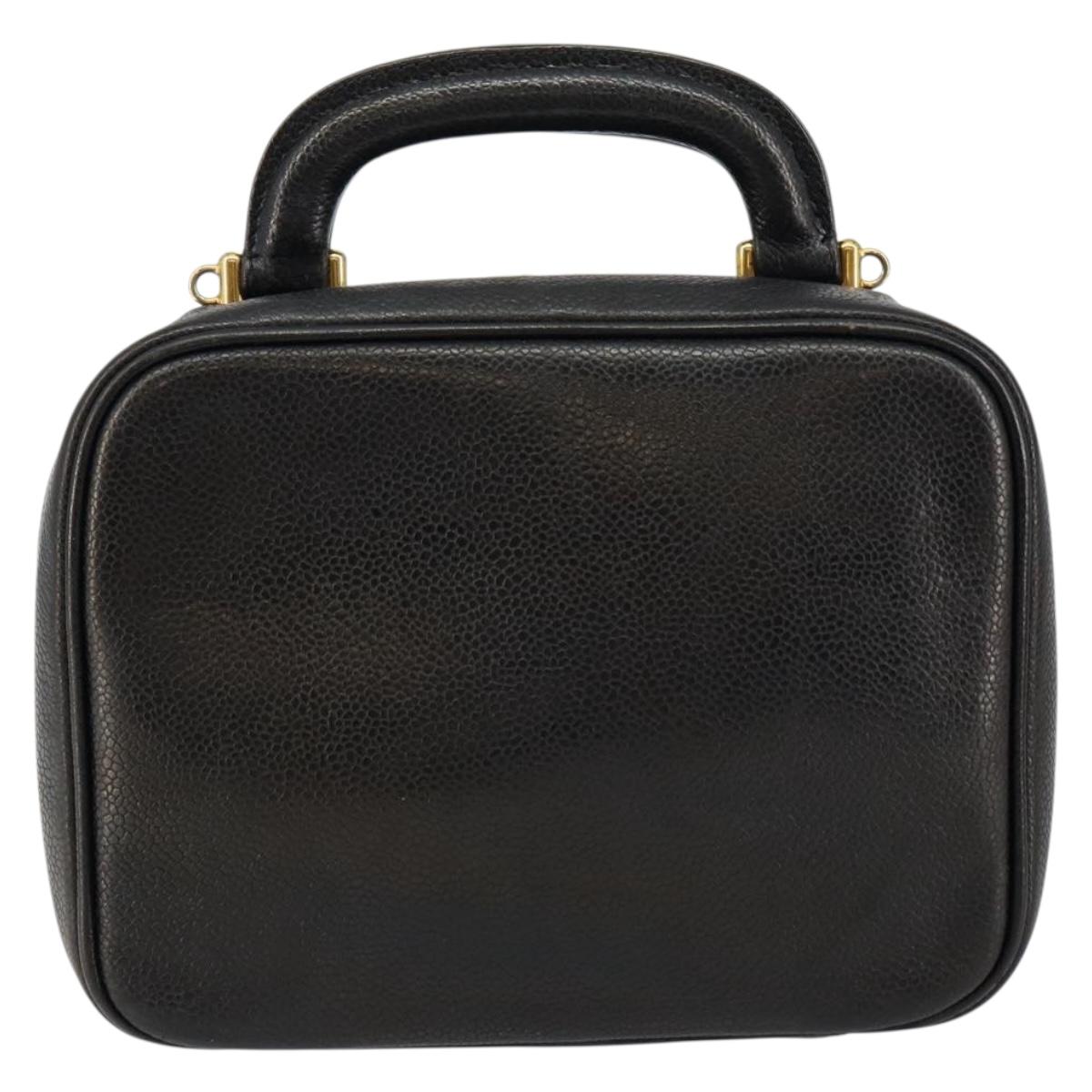 CHANEL COCO Mark Vanity Pouch Caviar Skin Black Gold CC Auth bs29781