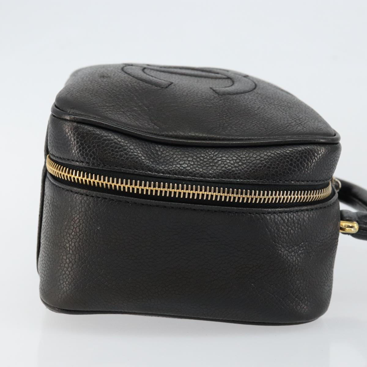 CHANEL COCO Mark Vanity Pouch Caviar Skin Black Gold CC Auth bs29781