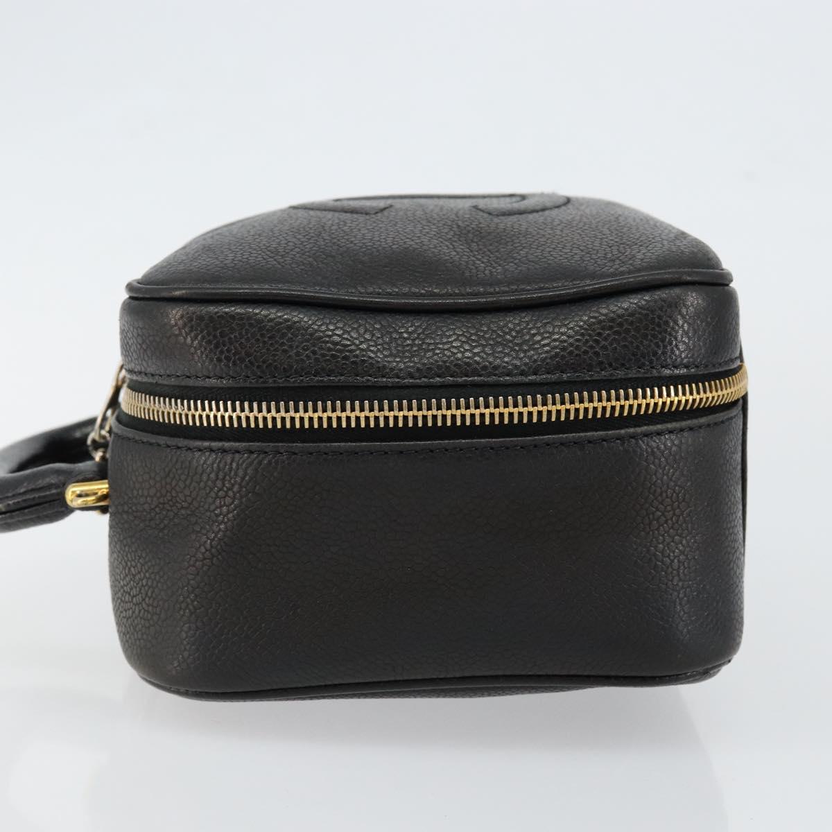 CHANEL COCO Mark Vanity Pouch Caviar Skin Black Gold CC Auth bs29781