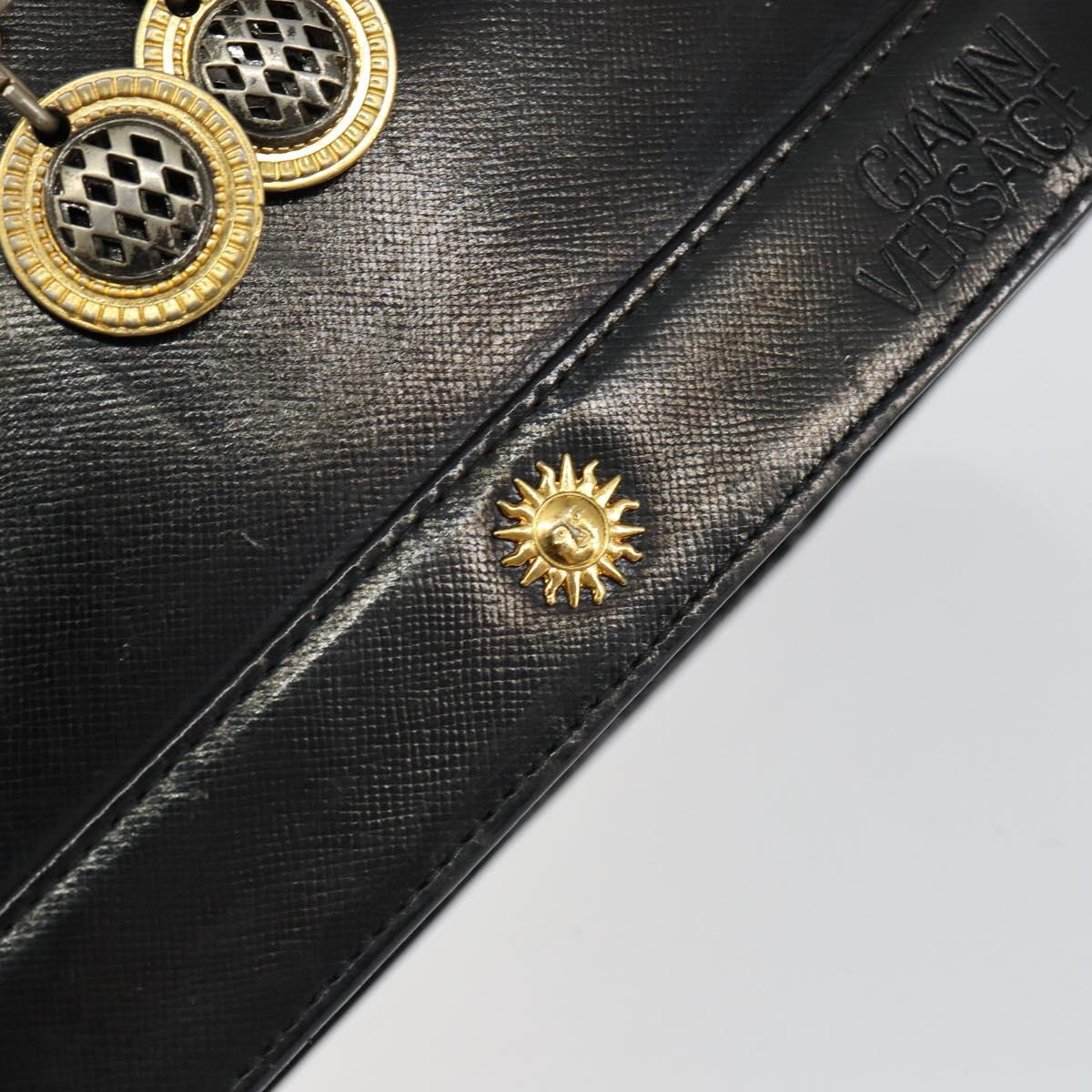 Gianni Versace Vanity Bag Leather Black Gold Auth bs29792