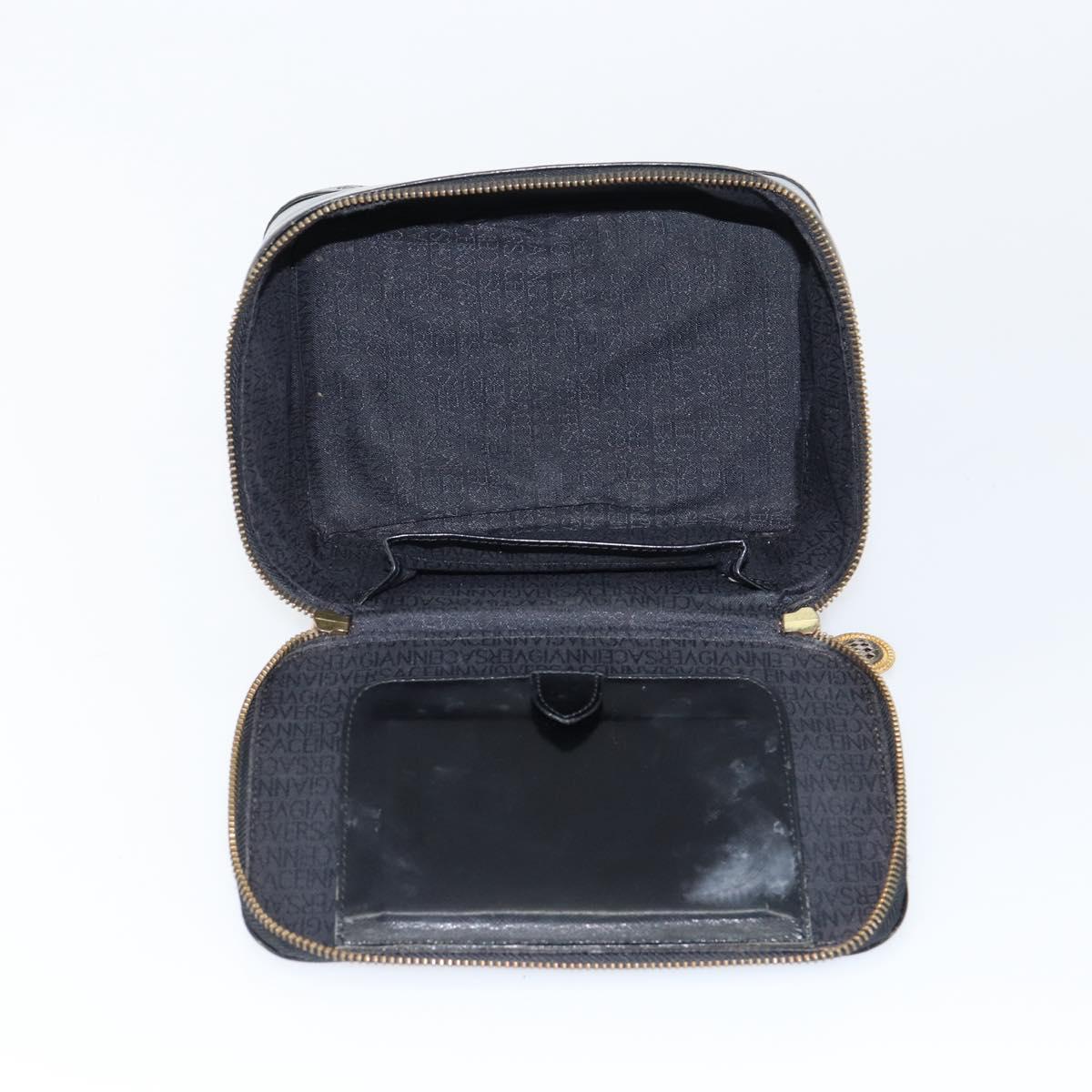 Gianni Versace Vanity Bag Leather Black Gold Auth bs29792