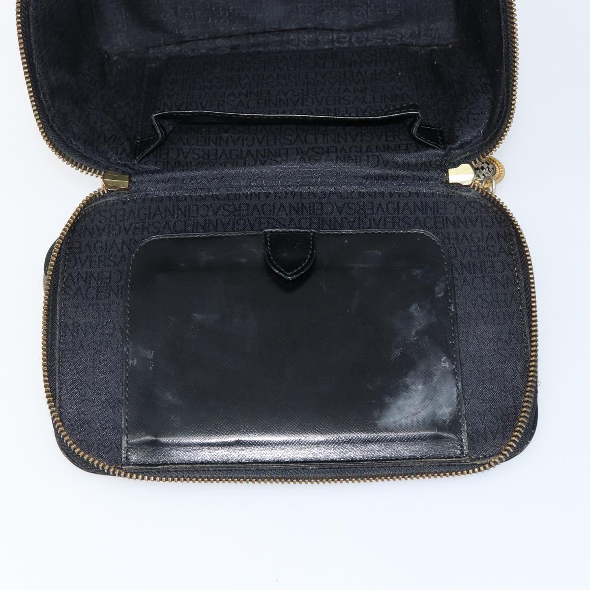 Gianni Versace Vanity Bag Leather Black Gold Auth bs29792