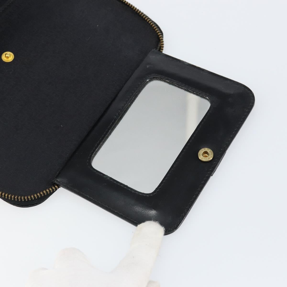 Gianni Versace Vanity Bag Leather Black Gold Auth bs29792