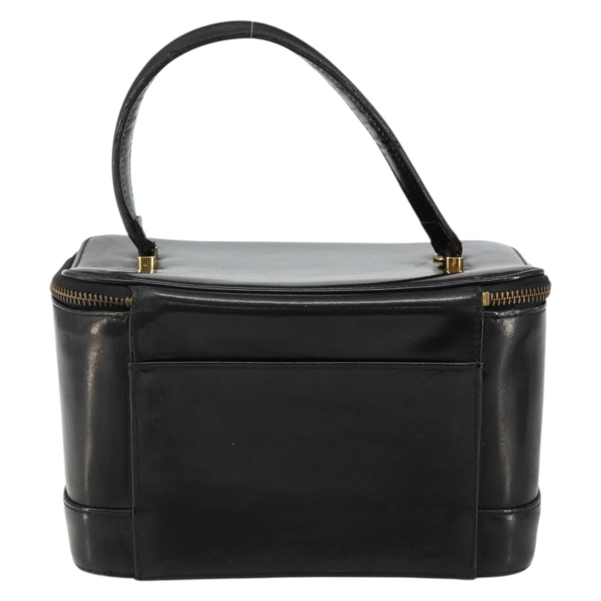 Gianni Versace Vanity Bag Leather Black Gold Auth bs29792