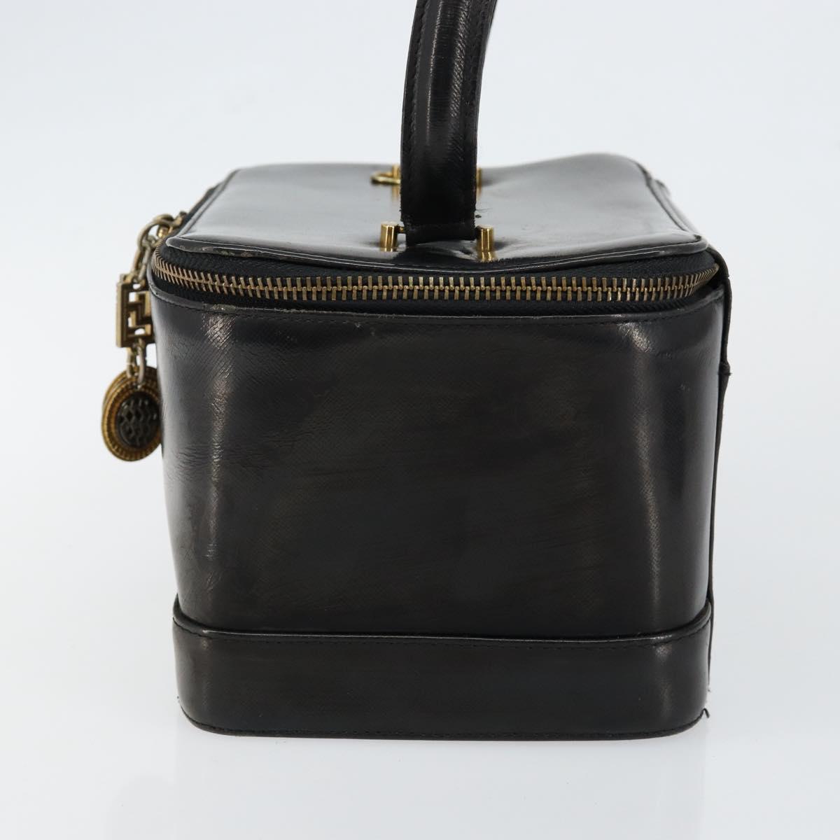 Gianni Versace Vanity Bag Leather Black Gold Auth bs29792