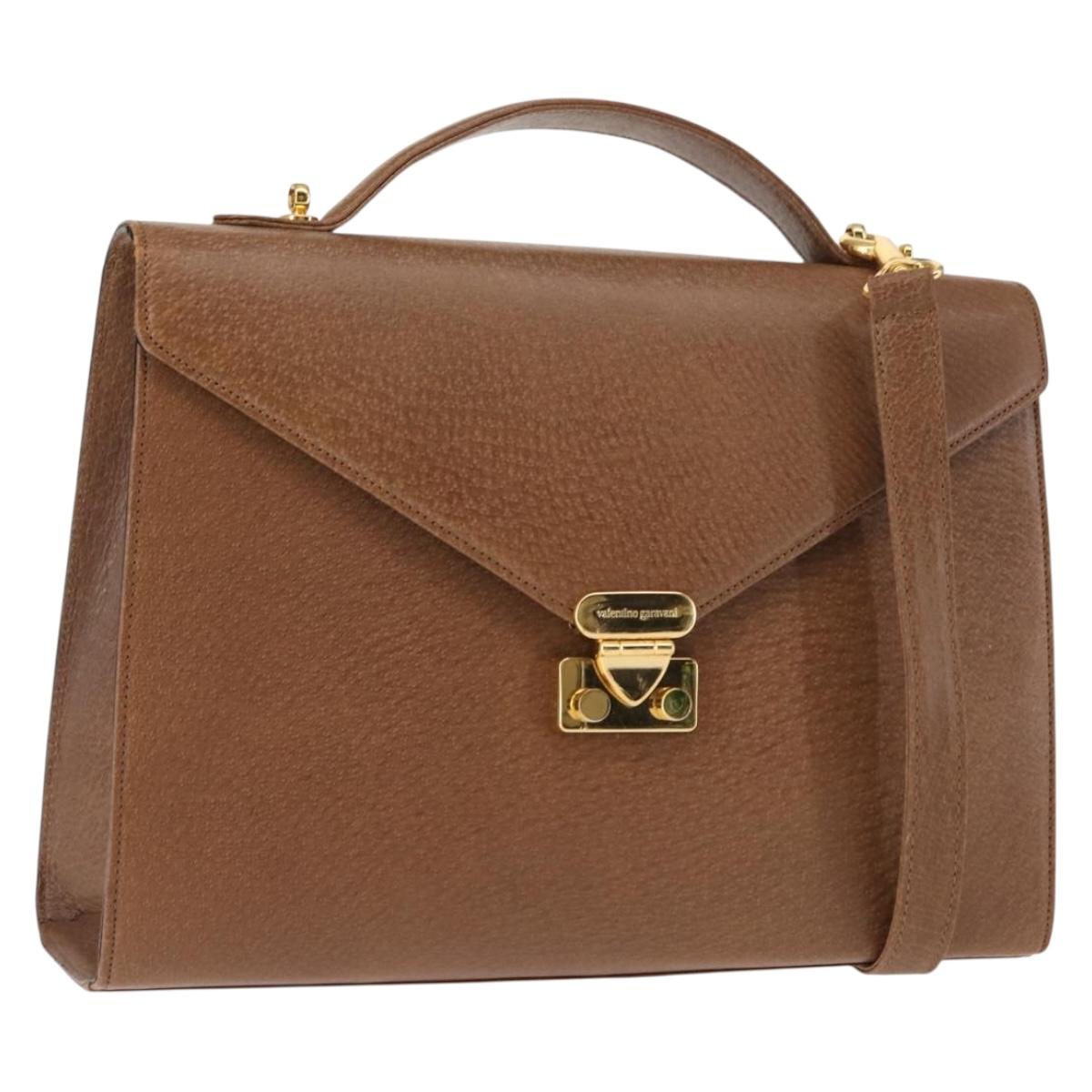 VALENTINO Hand Bag Leather 2way Brown Gold Auth bs29793