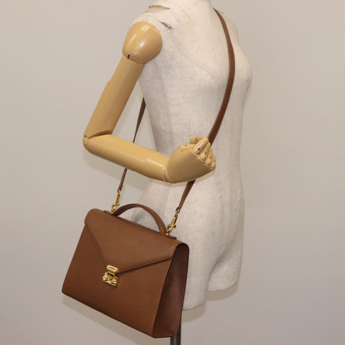 VALENTINO Hand Bag Leather 2way Brown Gold Auth bs29793