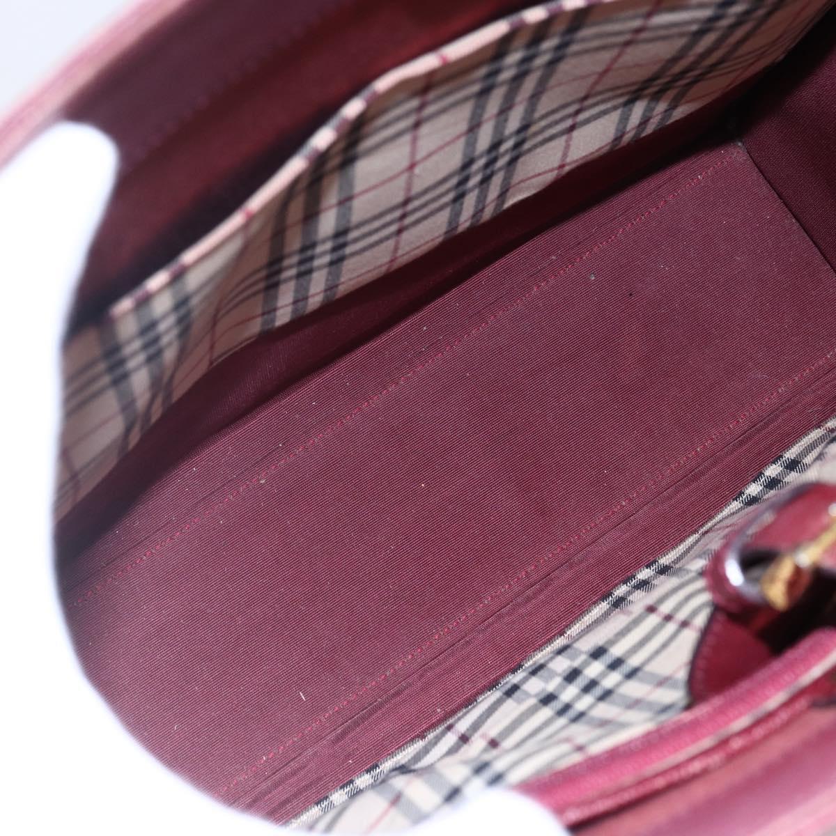 BURBERRY Tote Bag Leather Bordeaux Gold Auth bs29796