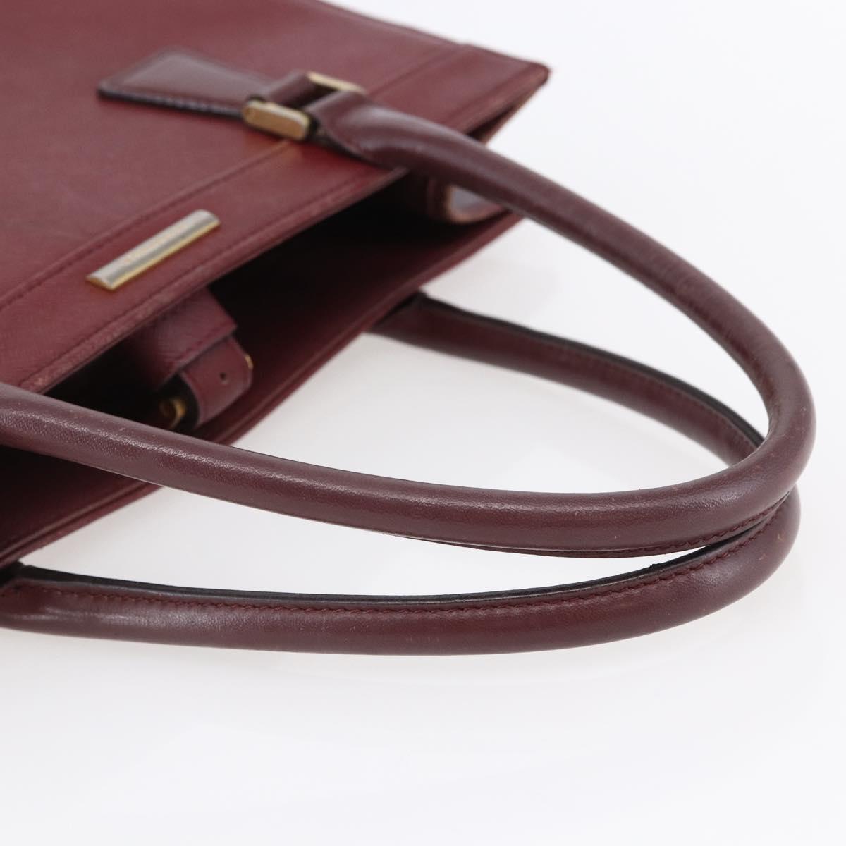 BURBERRY Tote Bag Leather Bordeaux Gold Auth bs29796