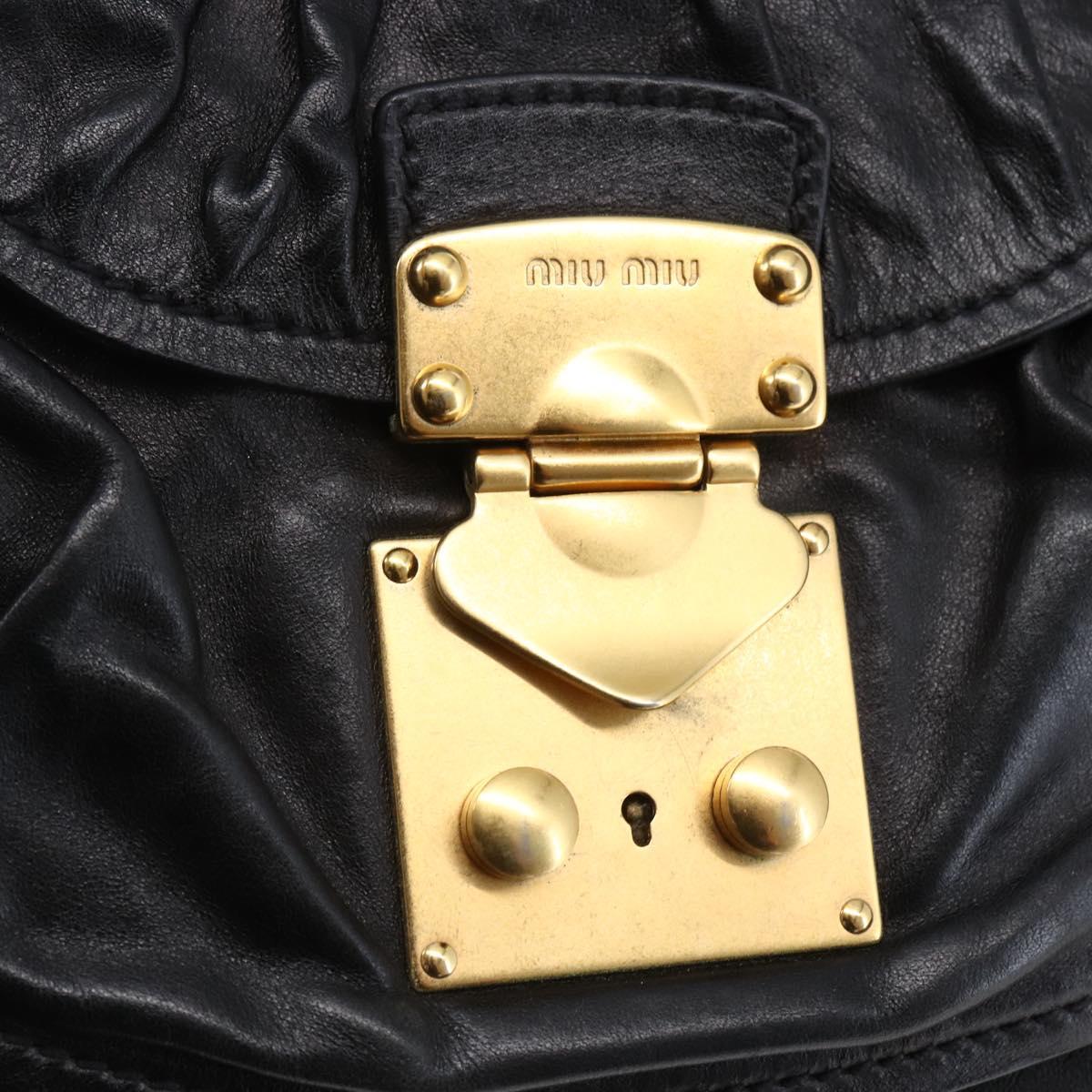 Miu Miu Tote Bag Leather 2way Black Gold Auth bs29797